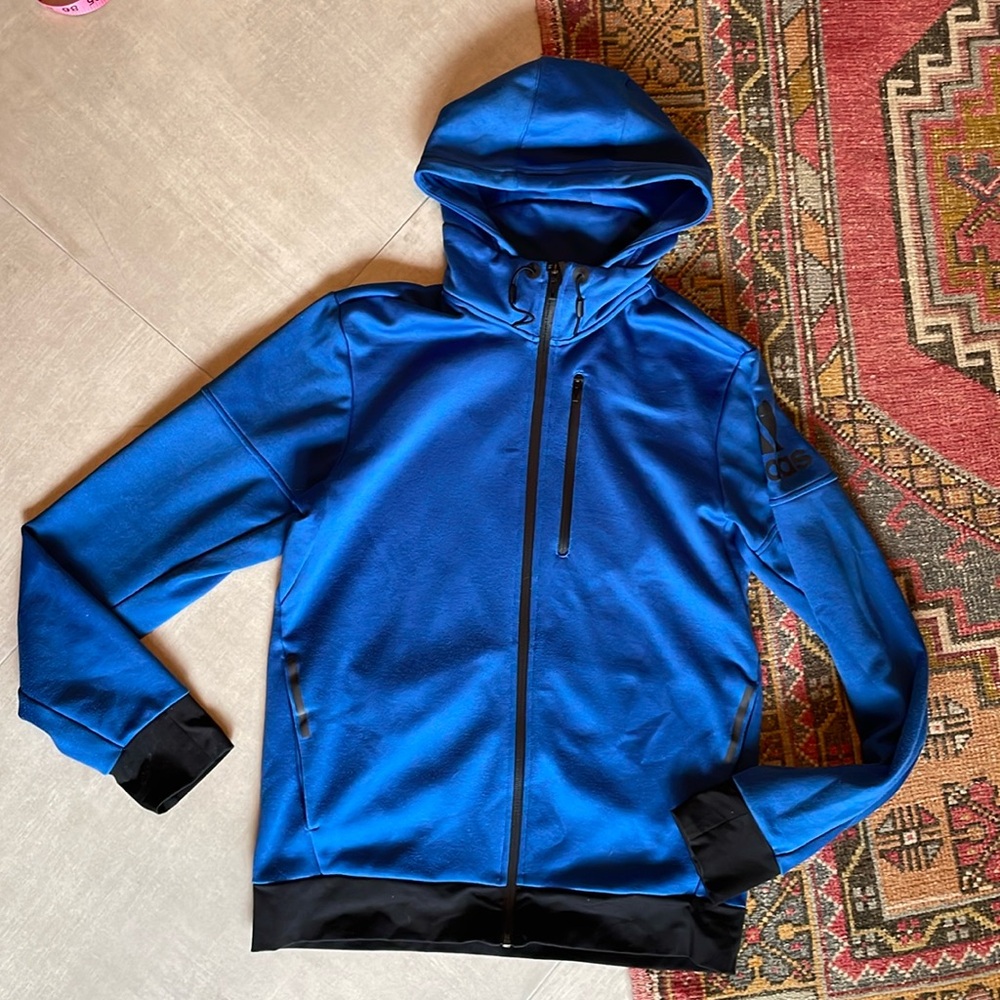 Adidas Men's M Blue Long Sleeve Full Front Zip Front Pockets Hoodie Jacket